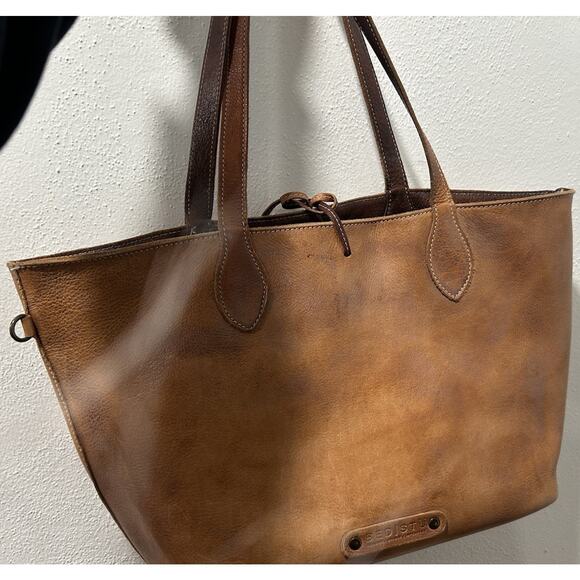 Bed Stu Charlotte Reversible Distressed leather Tote Bag Purse Tan And Brown - Picture 2 of 10